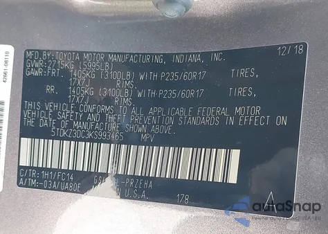 2019 Toyota Sienna Le 8 Passenger from USA, damaged, VIN 5TDKZ3DC3KS993465